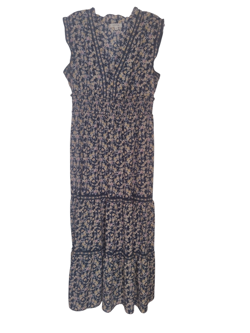 Max Studio Sleeveless 3 Tiered Blue Floral Maxi Dress with Smocked Waist - Picture 1 of 8